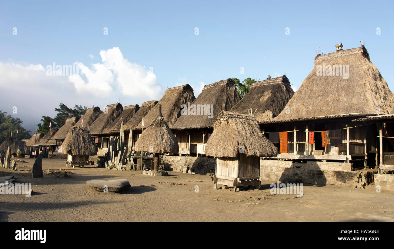 Bena ein traditionelles Dorf mit Grashütten der Ngada Leute in Flores in der Nähe von Bajawa, Indonesien. Stockfoto