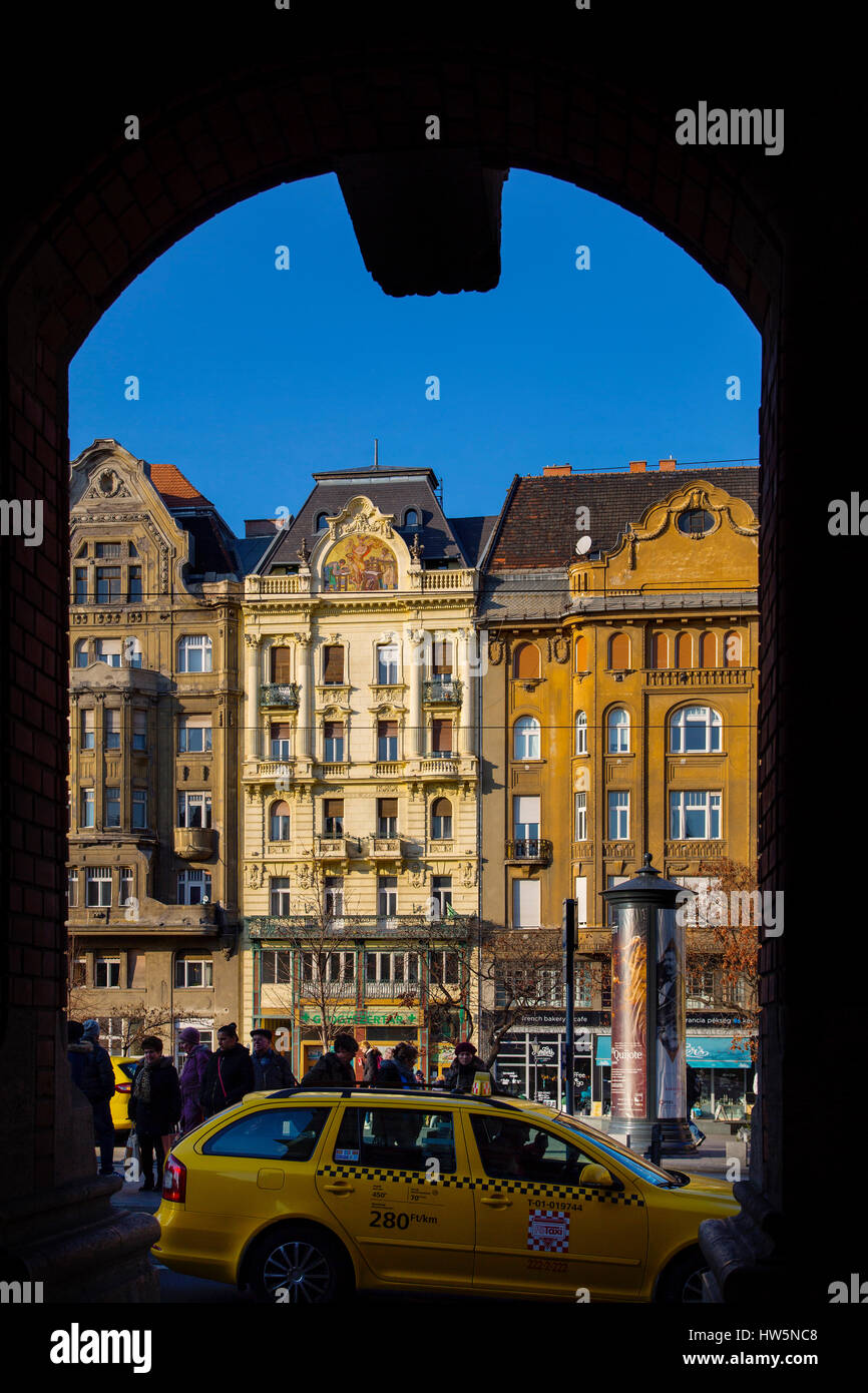 Bunte Altbauten aus zentralen Markt Nagycsarnok. Budapest Ungarn, Südost-Europa Stockfoto