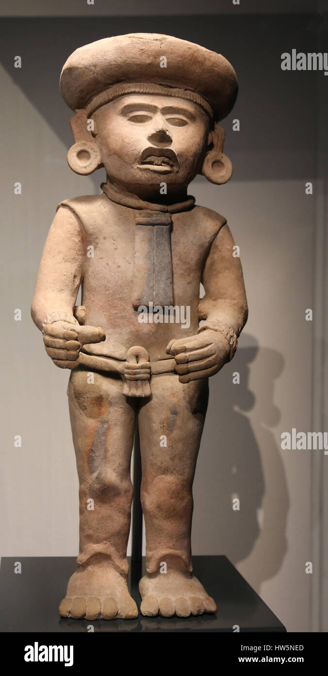 Pre-Columbian.Classic Veracruz Kultur. Klassische Ära. Anthropomorphe Figur. 300-900 n. Chr. Keramik. Mexiko. Museum der Kulturen der Welt. Barcelona. Spanien. Stockfoto