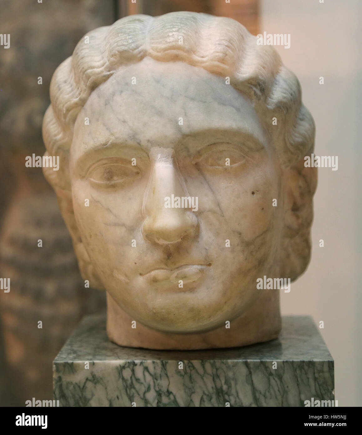 Frau. Weißem Marmor. Gesicht. 1.. Jahrhundert n. Chr.. Porträt. Unbekannter Herkunft. Archäologisches Museum. Barcelona. Spanien. Stockfoto