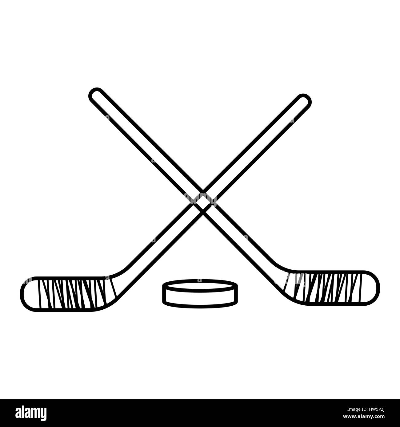 Hockey-Schläger mit Puck-Symbol, Umriss-Stil Stock Vektor