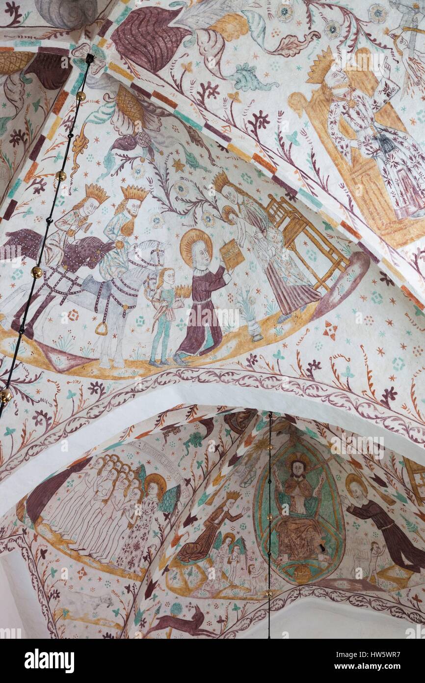 Dänemark, Mo, Elmelunde, Elmelunde Kirke Kirche, 11. Jahrhundert, innen Fresken Stockfoto