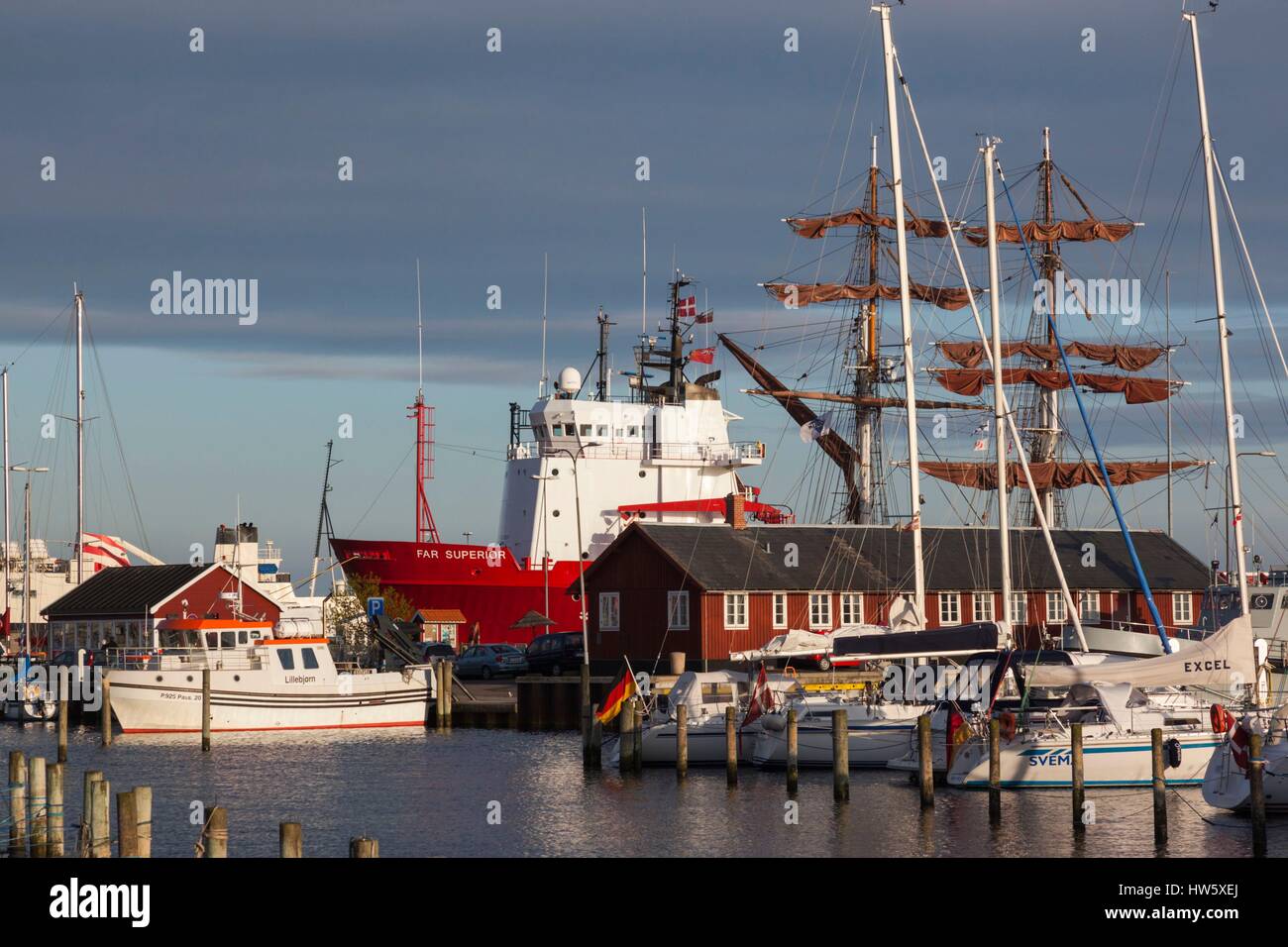 Dänemark, Fünen, Faaborg, Blick auf den Hafen Stockfoto