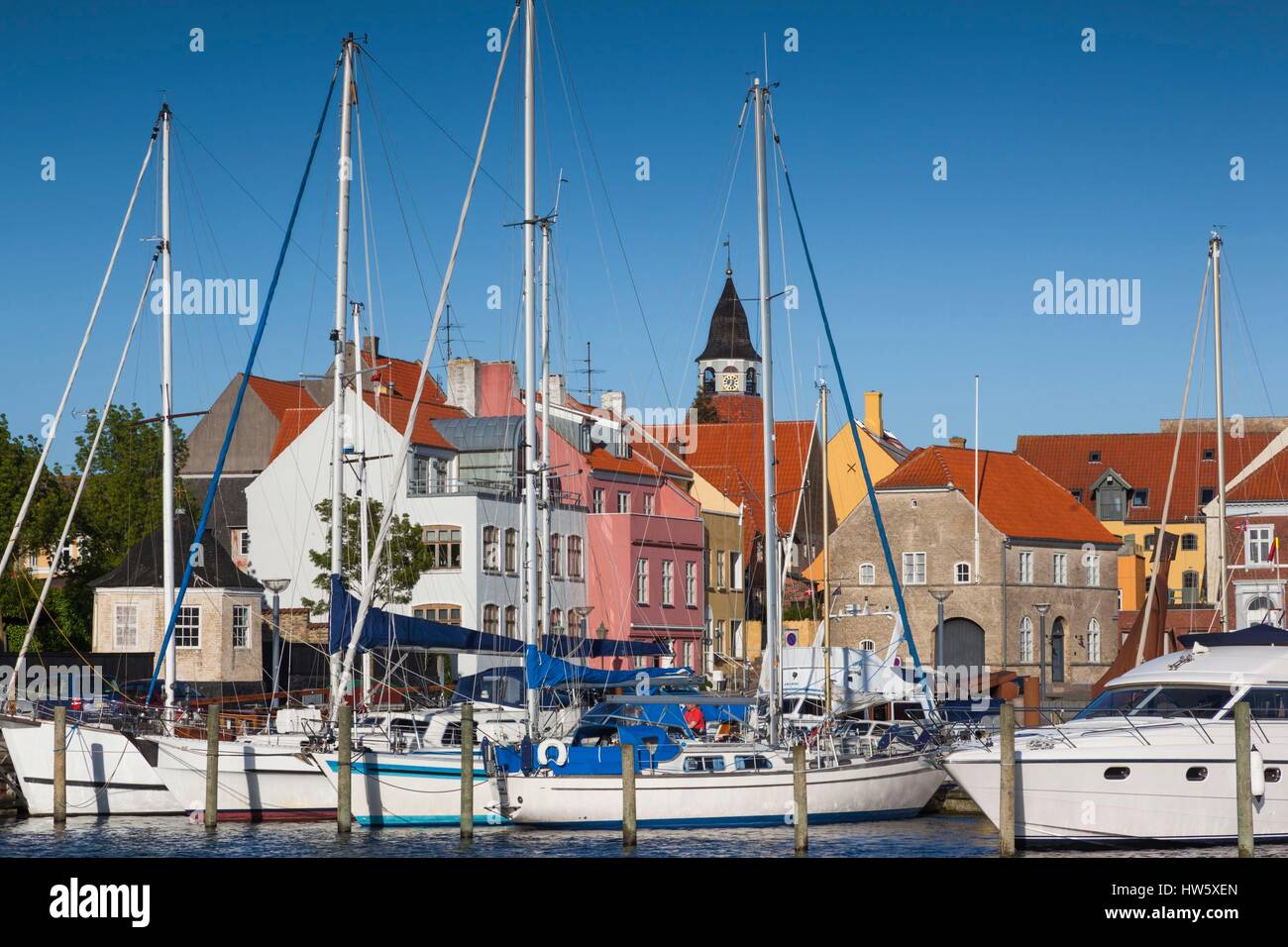 Dänemark, Fünen, Faaborg, Blick auf den Hafen Stockfoto