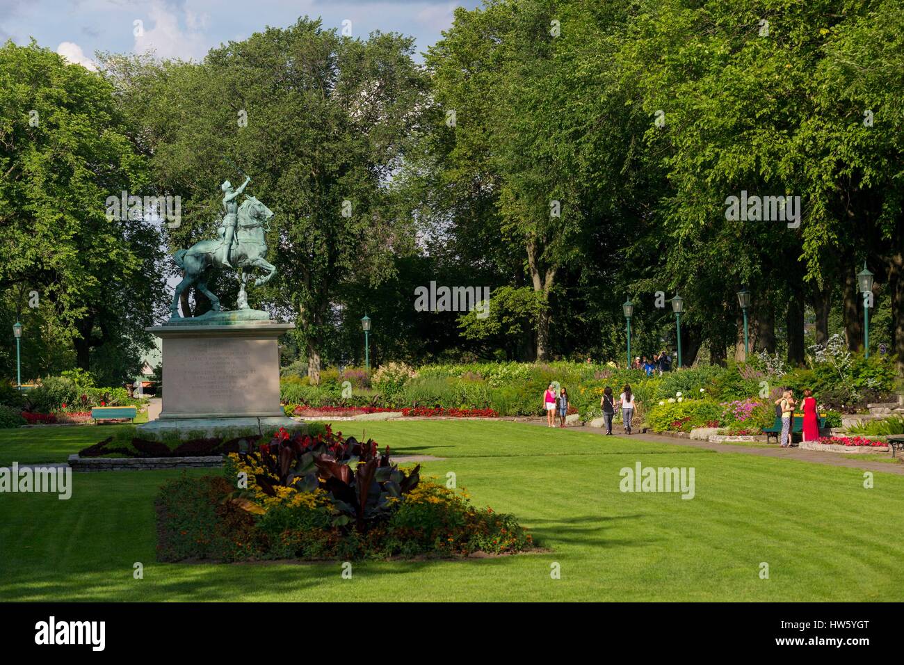 Kanada, in der Provinz Quebec, Quebec City, die Champs-de-Bataille Park, die Ebenen von Abraham, der Jeanne d'Arc Garten und der Statue des berühmten französischen nationalen Heldin Stockfoto