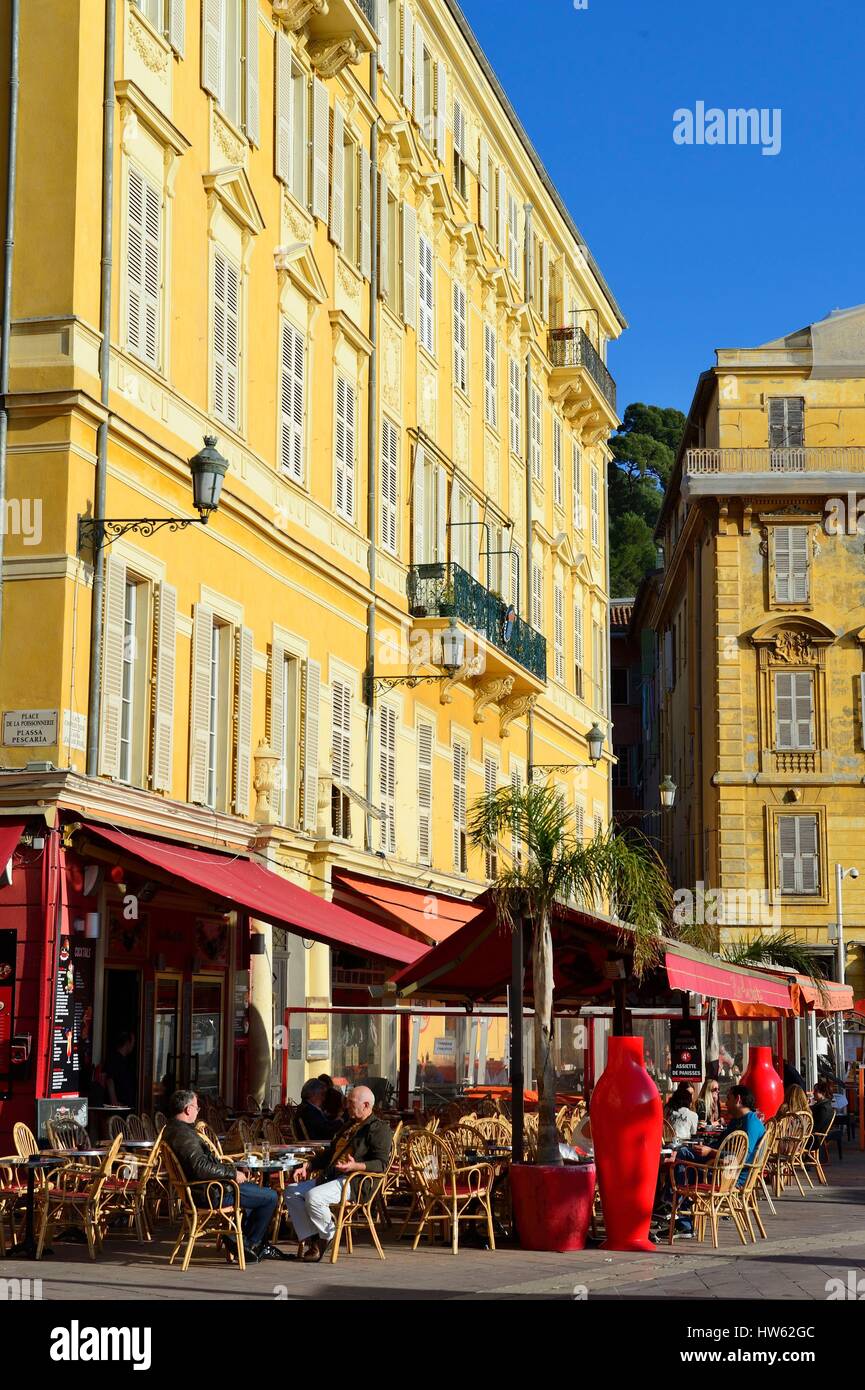 Frankreich, Alpes Maritimes, Vieux Nice Bezirk, Cours Saleya, Ponchettes Caféterrasse Stockfoto