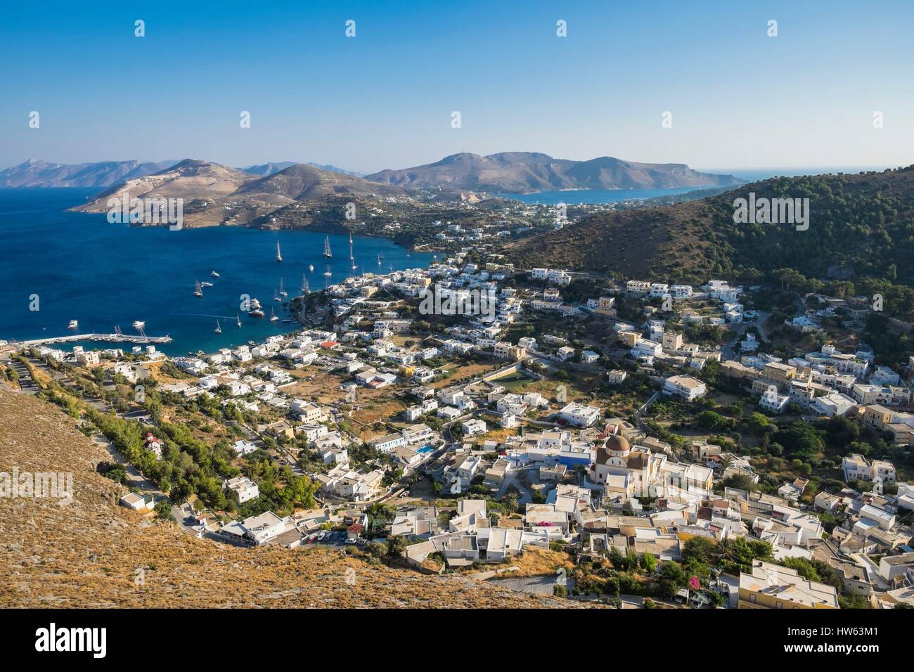 Griechenland, Dodekanes Inselgruppe, Leros Insel, Pandeli kleinen Fischereihafen Stockfoto