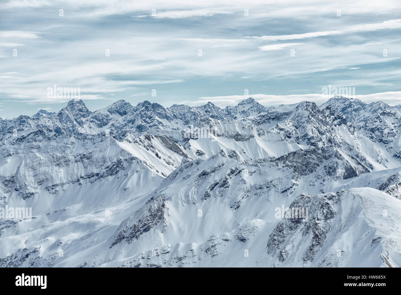 Blick vom Nebelhorn Mountain, Bayerische Alpen, Stockfoto