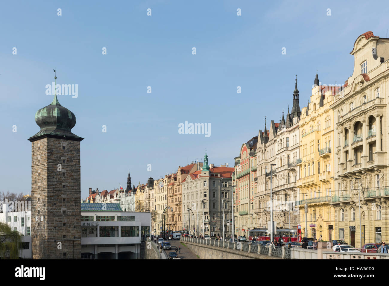 Gebäude am Masarykovo nabrezi, Nove Mesto, Prag, Tschechische Republik, Europa Stockfoto
