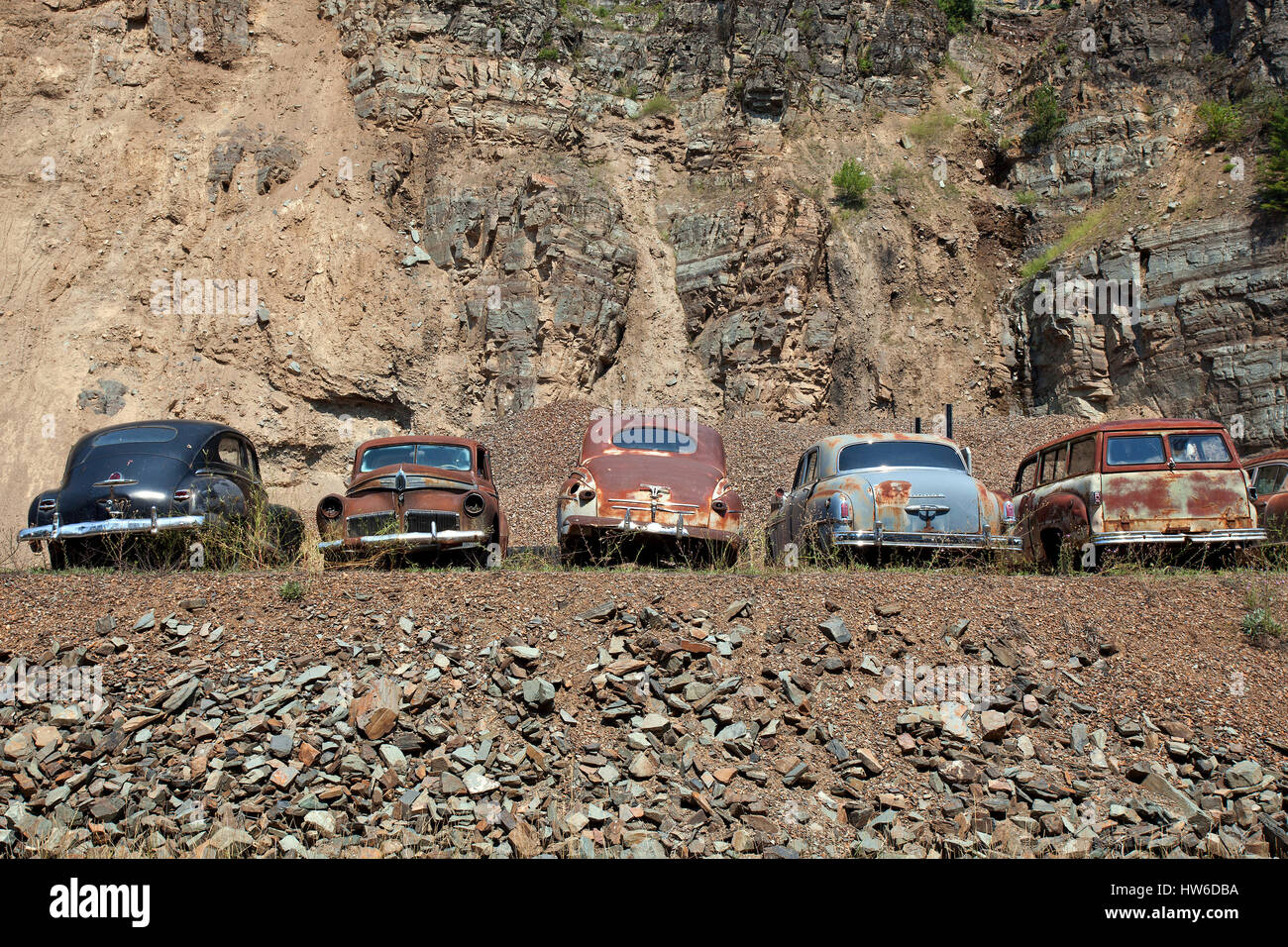 Oldtimer, Schrott Autos, in der Nähe von Spokane, Washington, USA Stockfoto