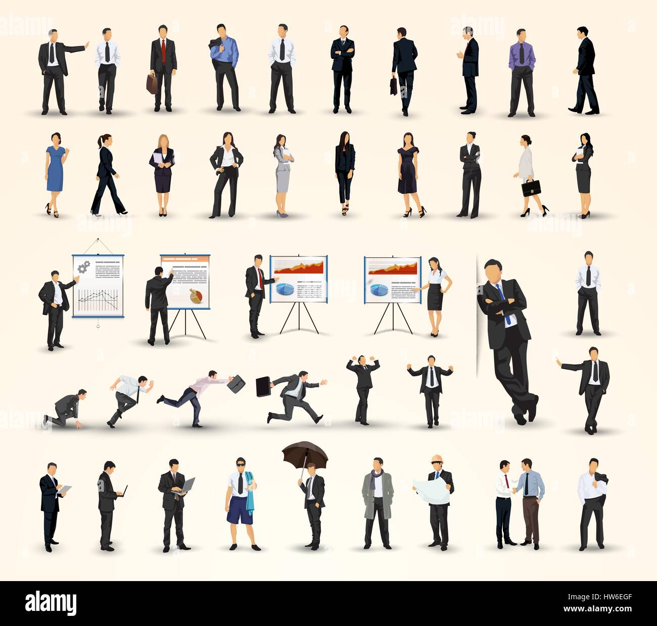 Sammlung von Business-Menschen-Illustrationen in verschiedenen Posen Stock Vektor