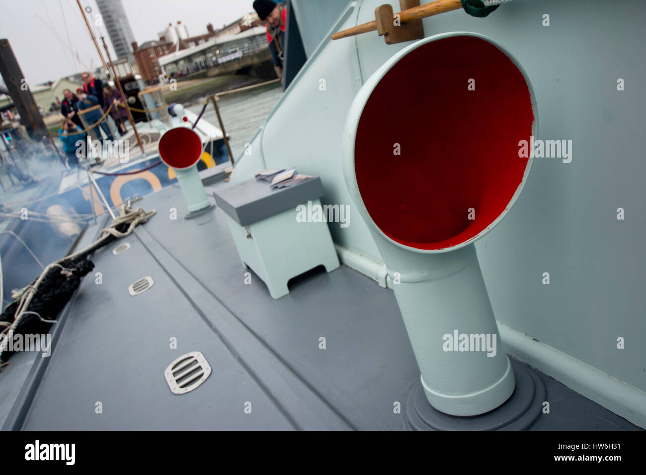 An Bord der WW2 britische MTB, Motor Torpedo Boat in Portsmouth Harbour Stockfoto