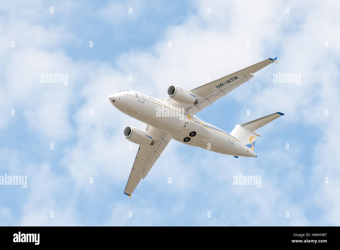 Farnborough Airshow-Debüt für die ukrainische entwickelt Antonov 158-Passagier-Jet. Stockfoto