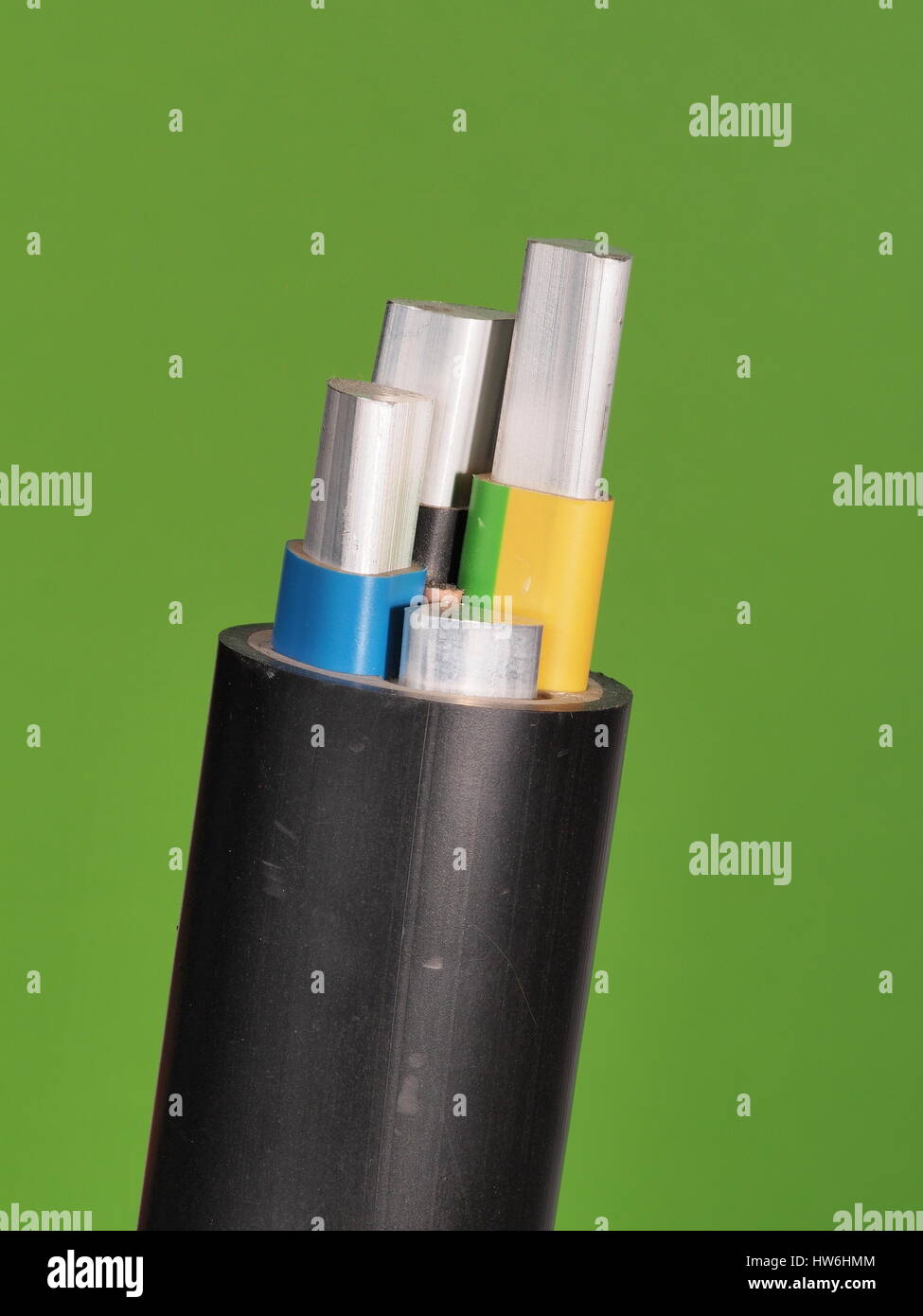 Mittelspannung 1kV Aluminium Sektor Kabelende mit abisolierten Leiter, PVC-Isolierung und schwarze Jacke, Melbourne 2015 Stockfoto