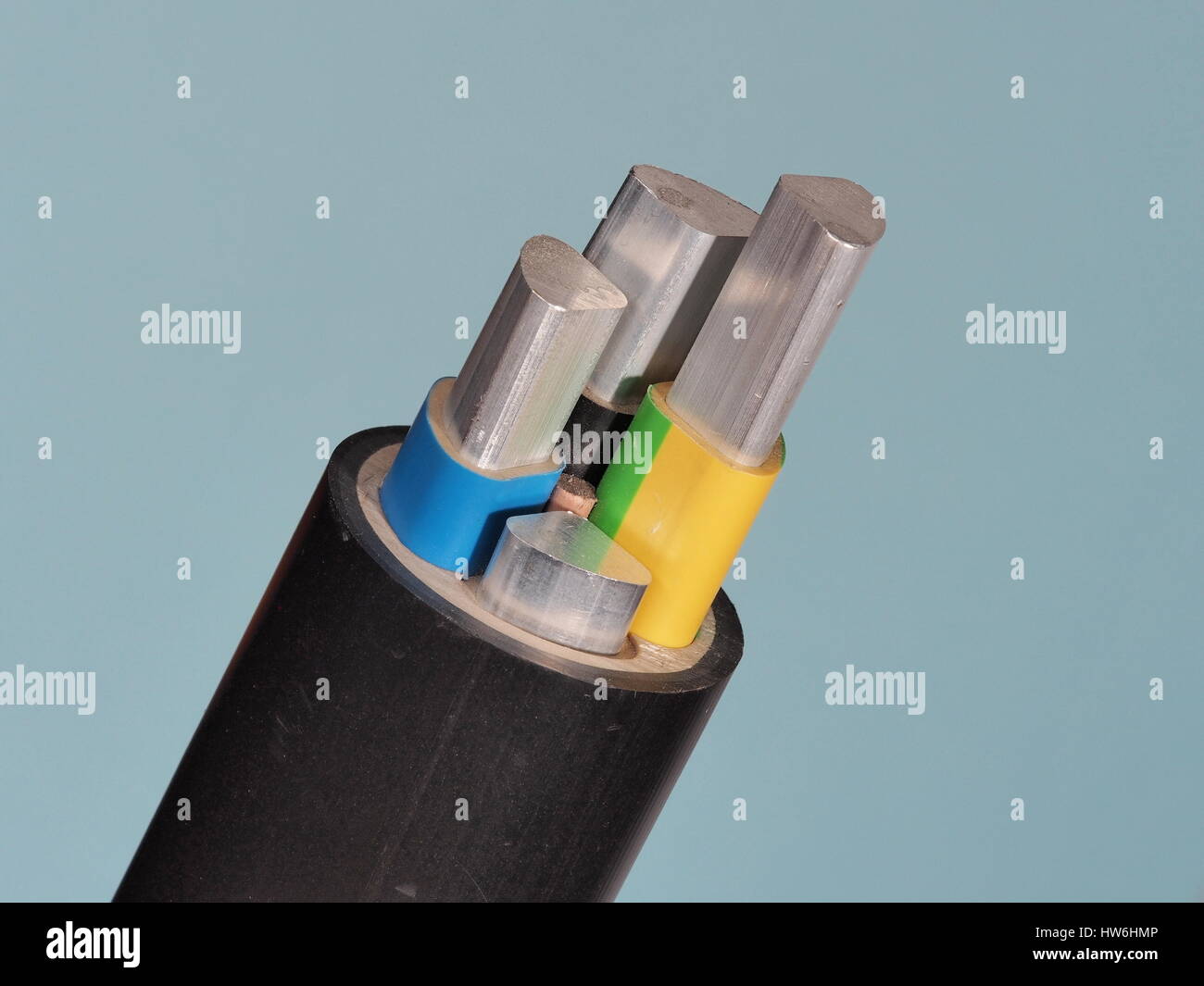 Mittelspannung 1kV Aluminium Sektor Kabelende mit abisolierten Leiter, PVC-Isolierung und schwarze Jacke, Melbourne 2015 Stockfoto