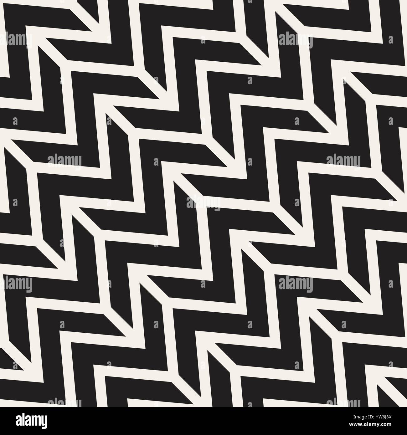 Zick-Zack-kantige Streifen. Vektormuster nahtlos schwarz und weiß. Stock Vektor