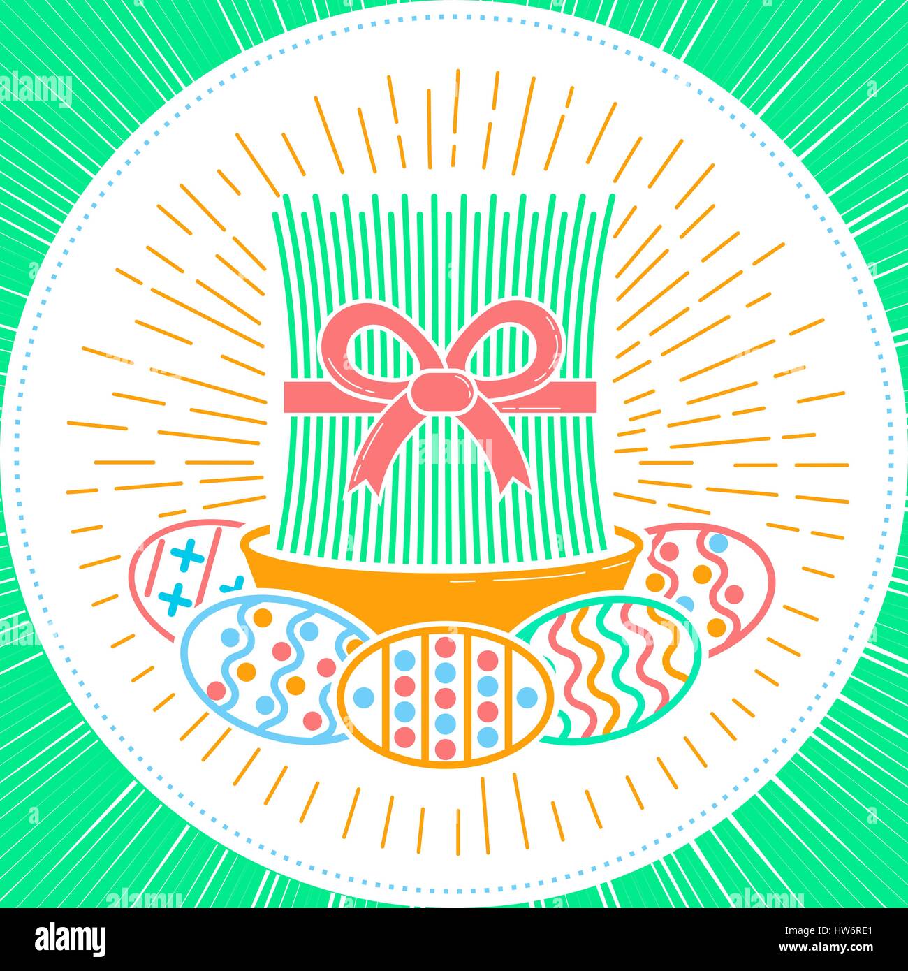 Symbol - Navruz, Ostern, als ein Spross von Weizen und gefärbten Eiern. Symbol in der linearen Stil Stock Vektor