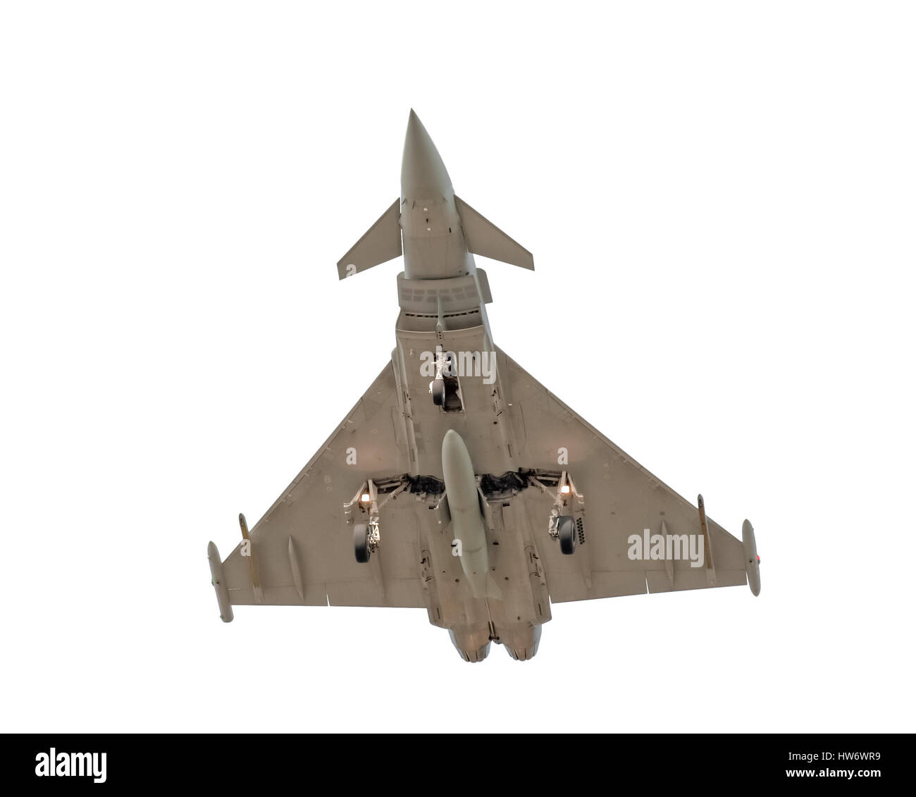 militärischer Kampfjet isoliert auf weiss Stockfoto