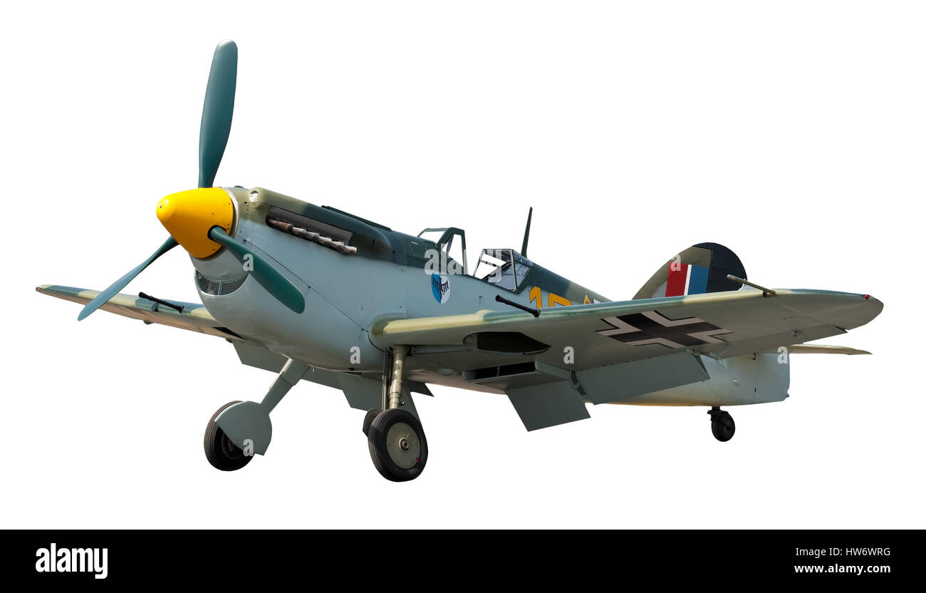 Vintage WW2 deutsche Jagdflugzeug isoliert auf weiss Stockfoto