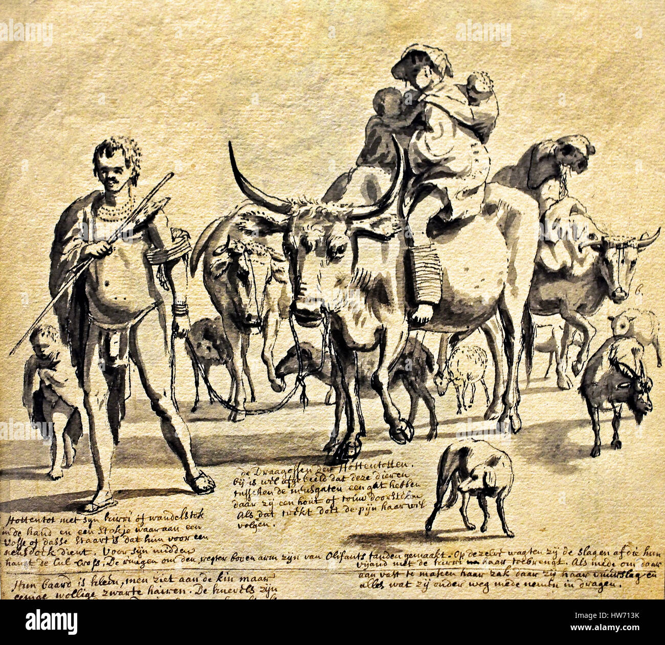 Khoekoe Menschen mit Tieren 1700. Südafrika - Transvaal - African Stockfoto