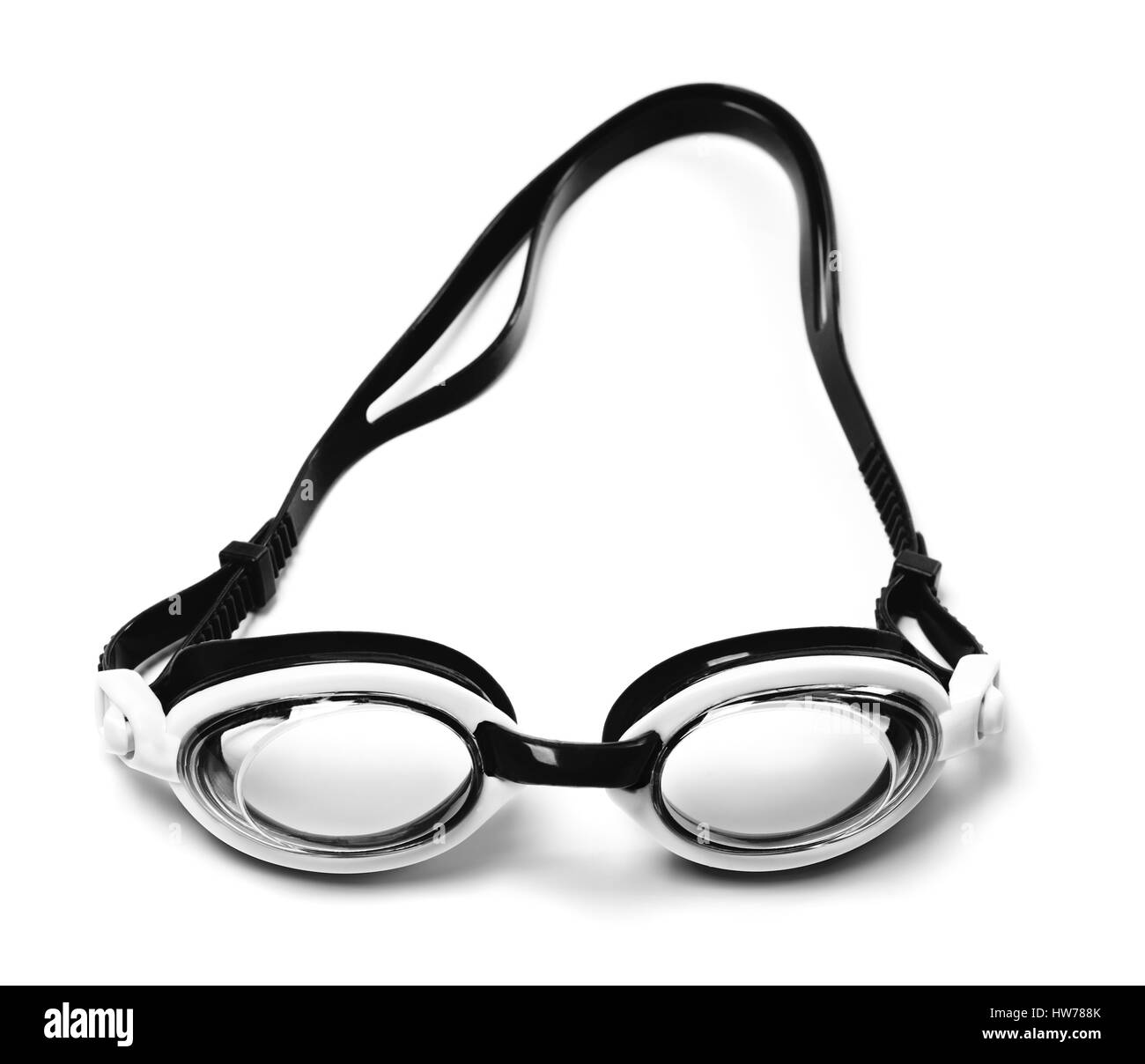 Schwarz / weiß-Schutzbrillen für Schwimmen isolierten auf weißen Hintergrund Stockfoto