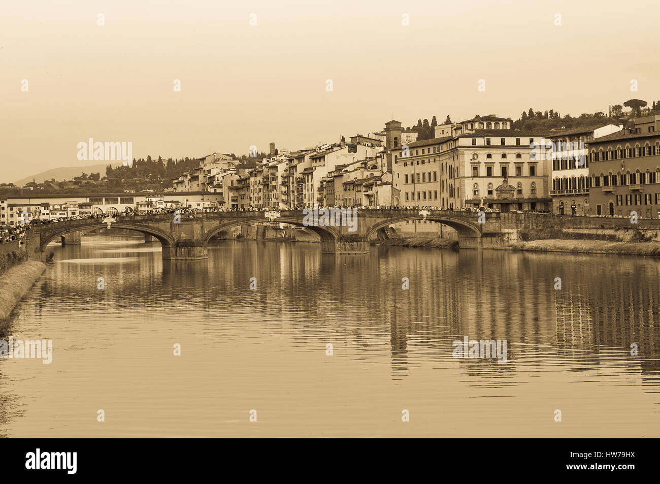 Alte Postkarte aus Florenz in Sepia-Tönen Stockfoto