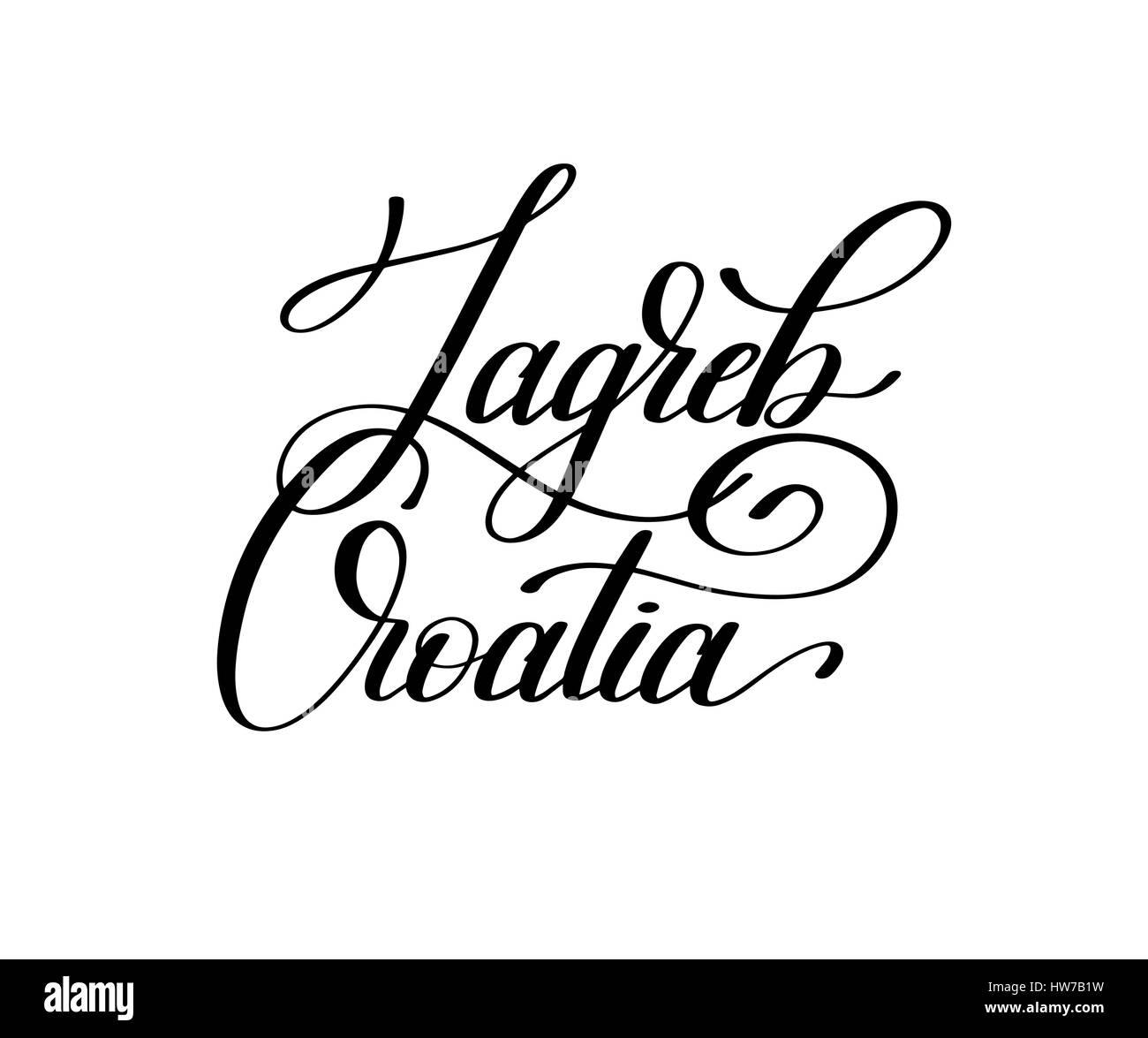 Hand der Name der Hauptstadt Europas ZagrebKroatienSchriftzug Stock