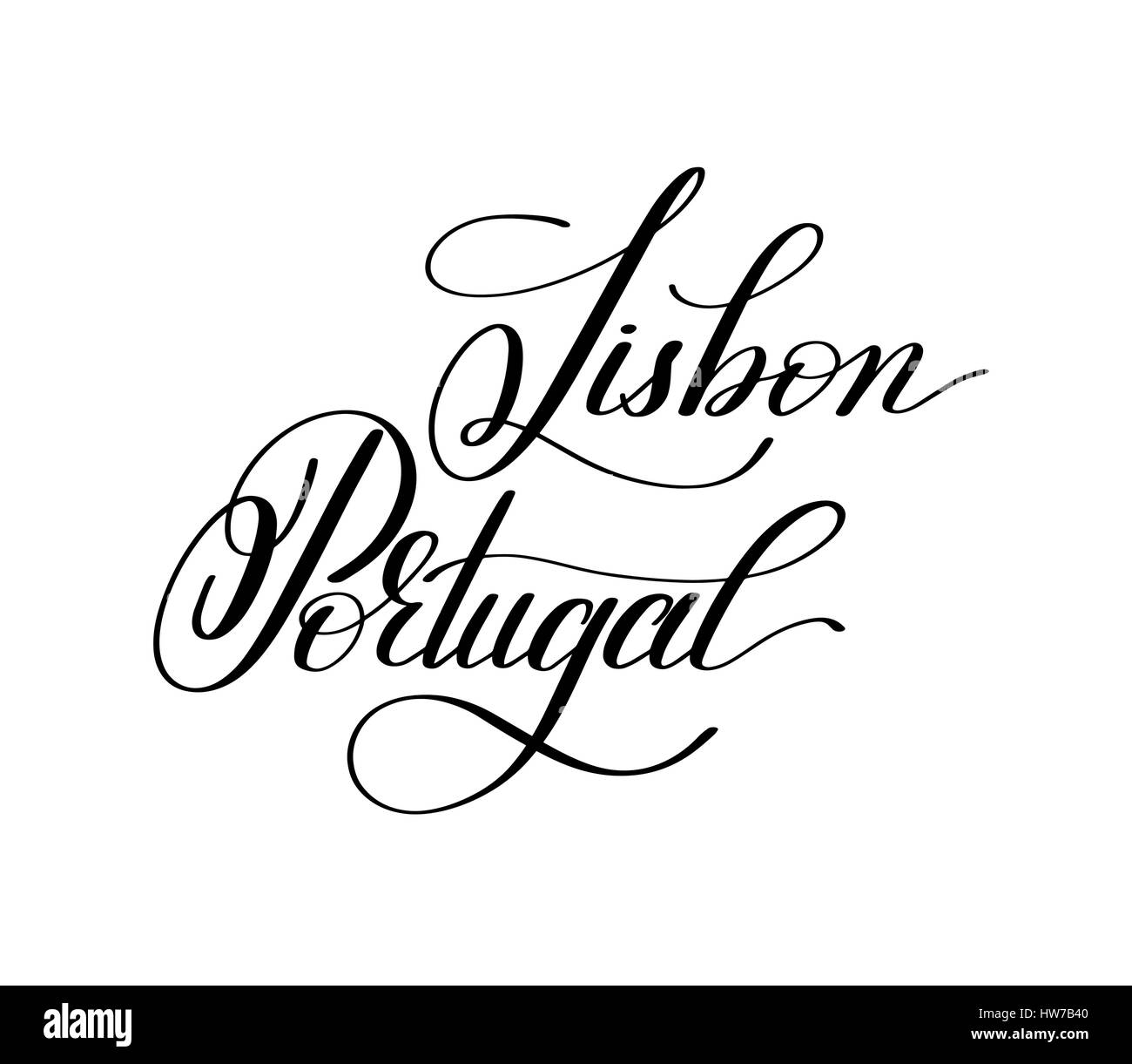 Hand-Schrift der Name der Hauptstadt Europas - Lissabon Portugal Stock Vektor