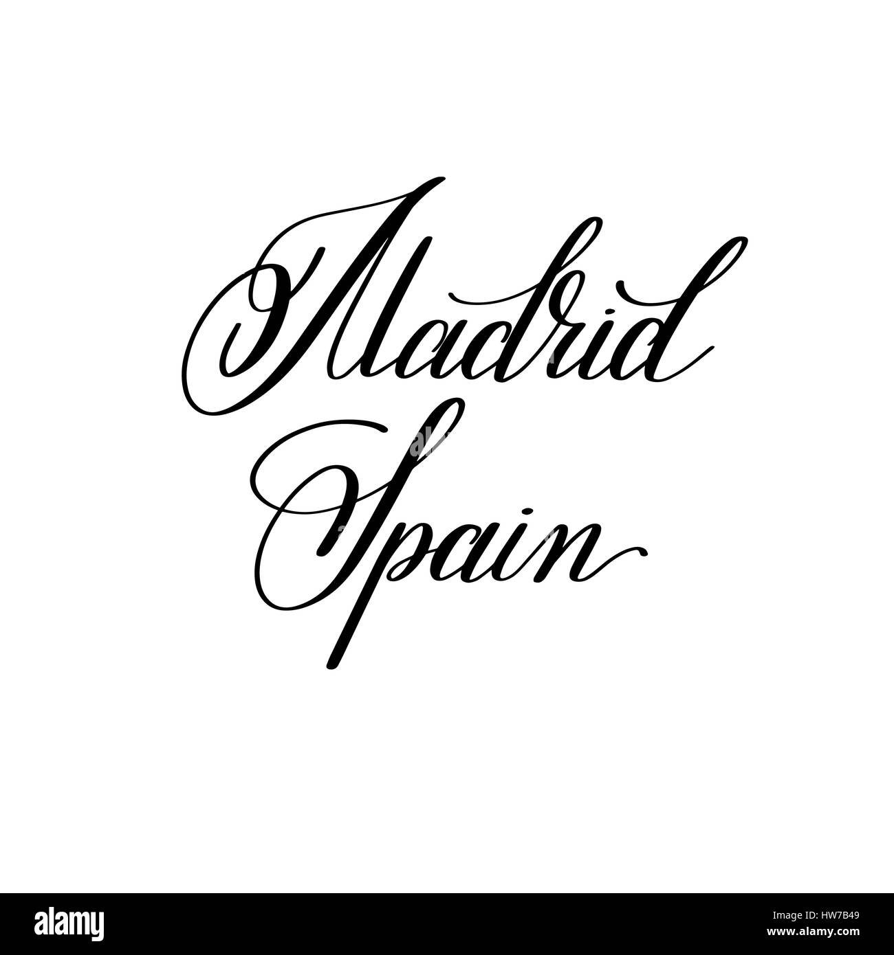 Hand, die den Namen der Hauptstadt Europas - Madrid-Spanien-Schriftzug Stock Vektor