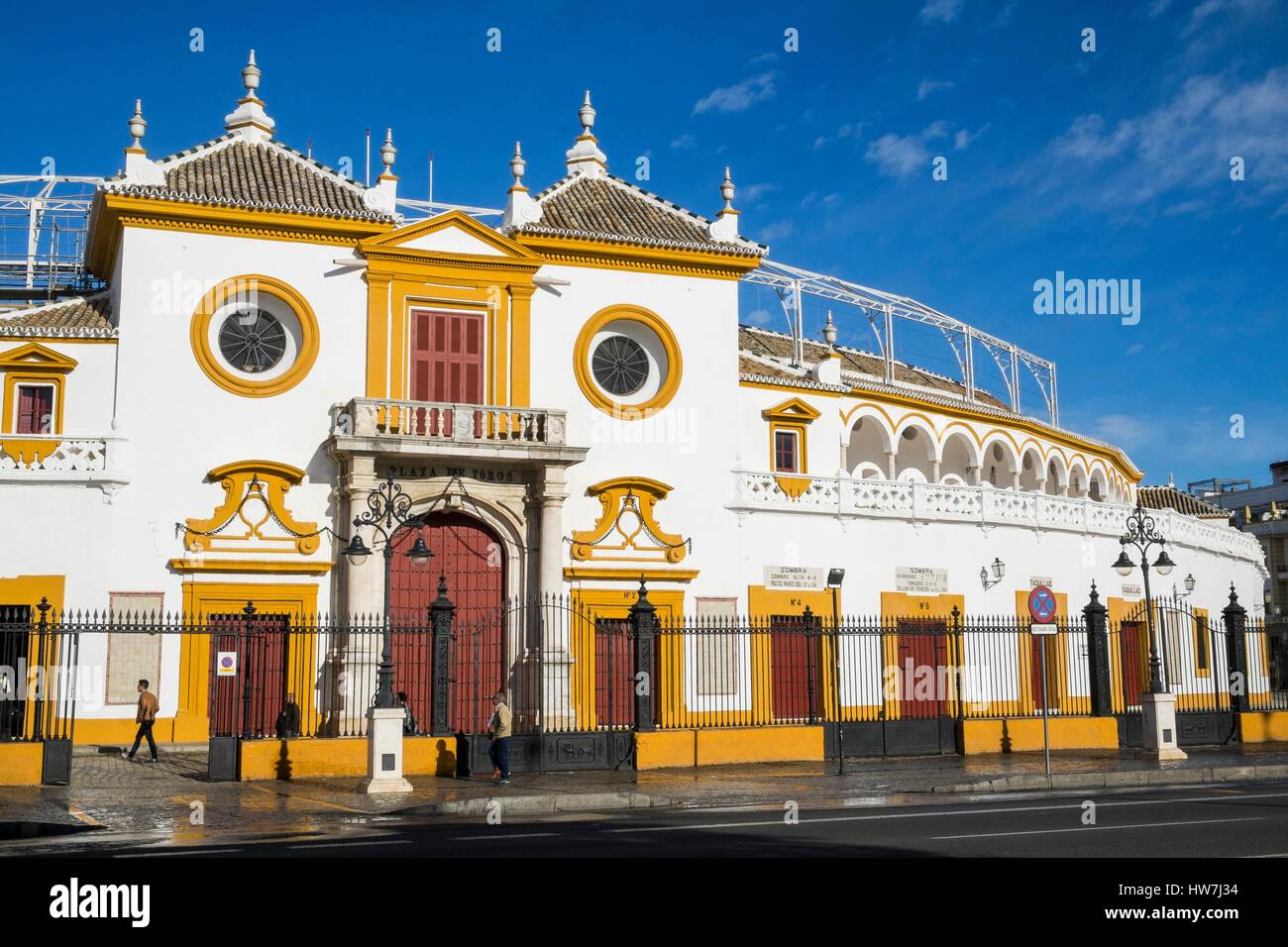 Spanien, Andalusien, Sevilla, Plaza de Toros, die Maestranza Stierkampfarena aus dem achtzehnten Jahrhundert, Stil Barock Sevillas Stockfoto