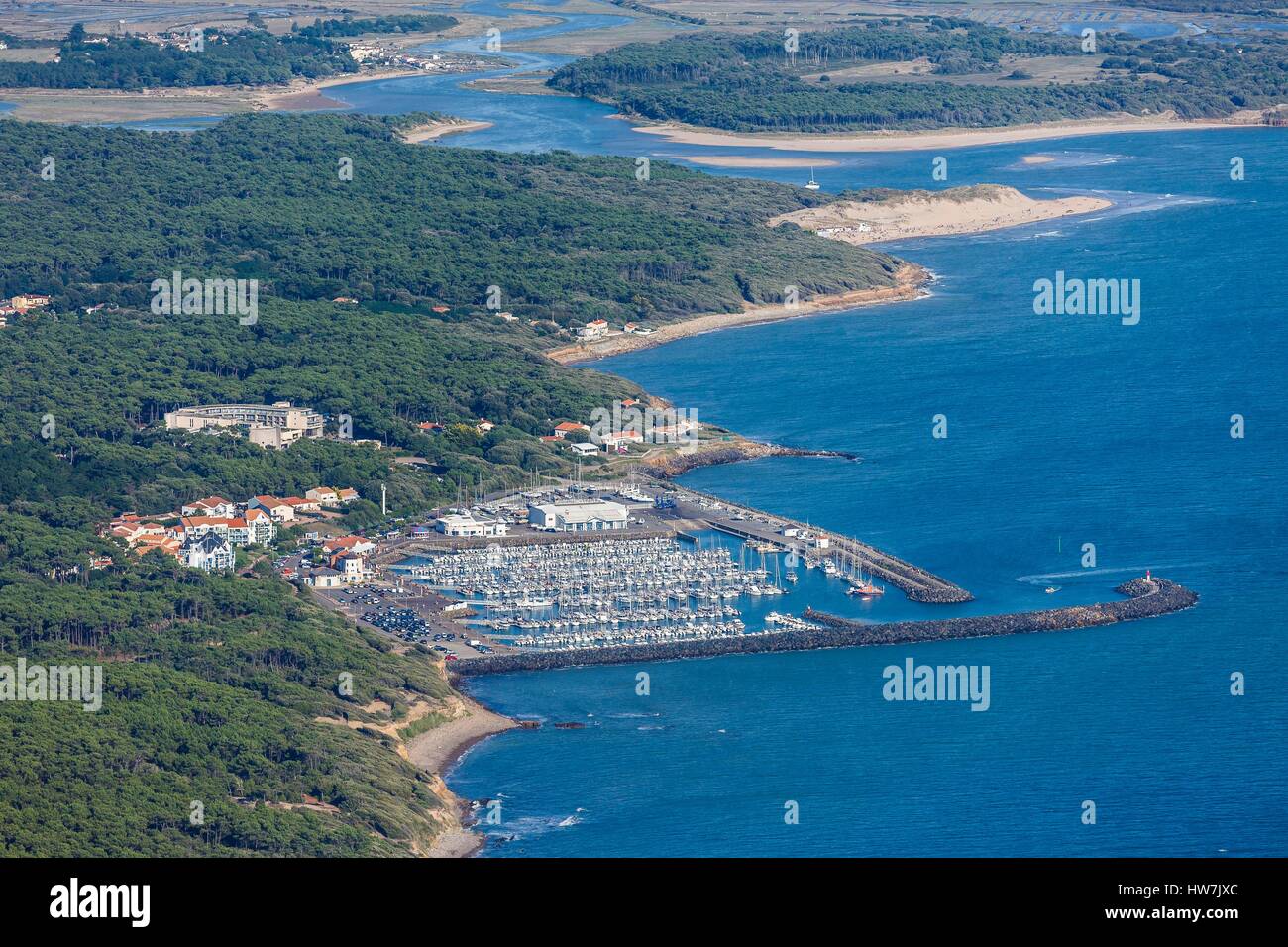 Frankreich, Vendee, Talmont Saint Hilaire, Marina Port Bourgenay und Havre du Payre (Luftbild) Stockfoto