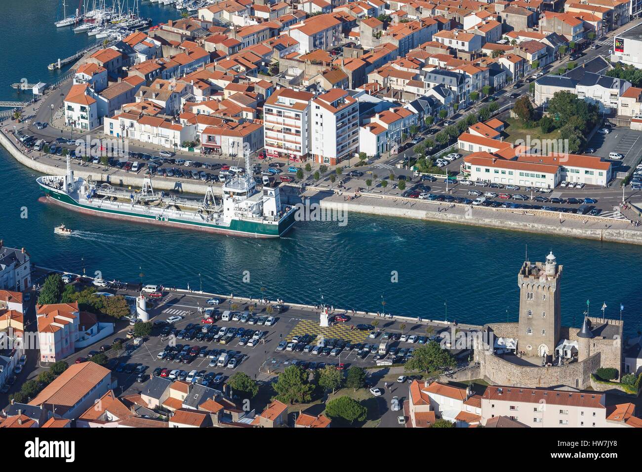 Frankreich, Vendee, Les Sables d ' Olonne, La Chaume, Arundel Turm und den Kanal (Luftbild) Stockfoto