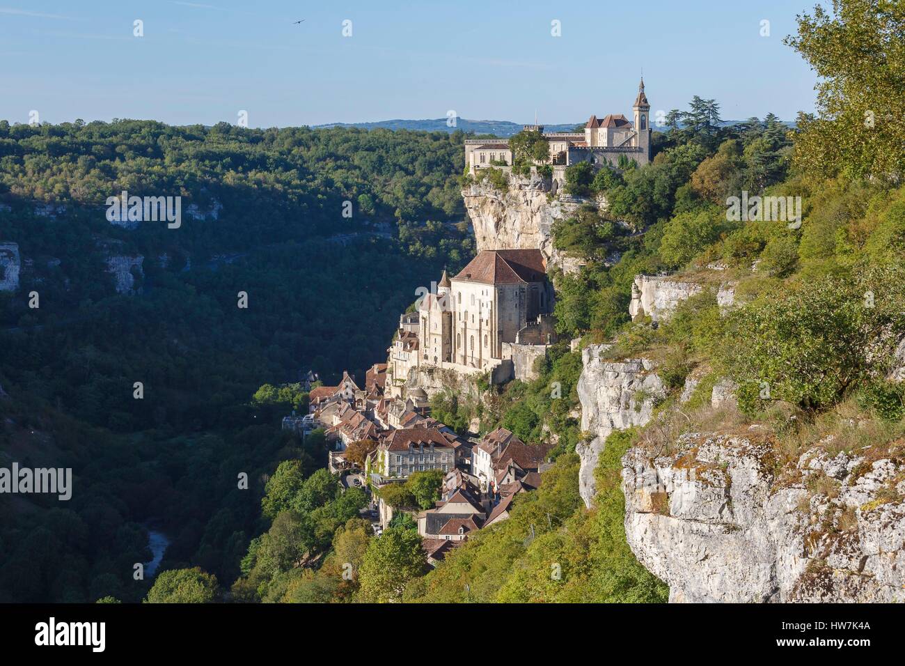 Frankreich, Lot, Rocamadour, Camino de Santiago-Rastplatz, die Burg und zitieren Religieuse Stockfoto