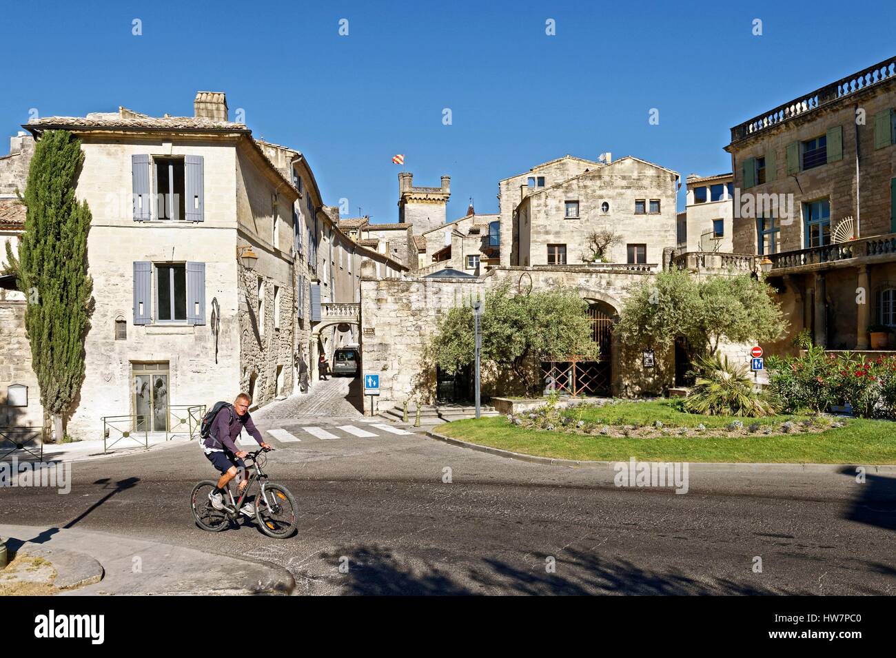 Frankreich, Gard, zahlt d'Uzege, Uzes, setzen Sie de l ' Eveche und der Bermonde Turm von des Herzogs Burg namens der Duche Stockfoto