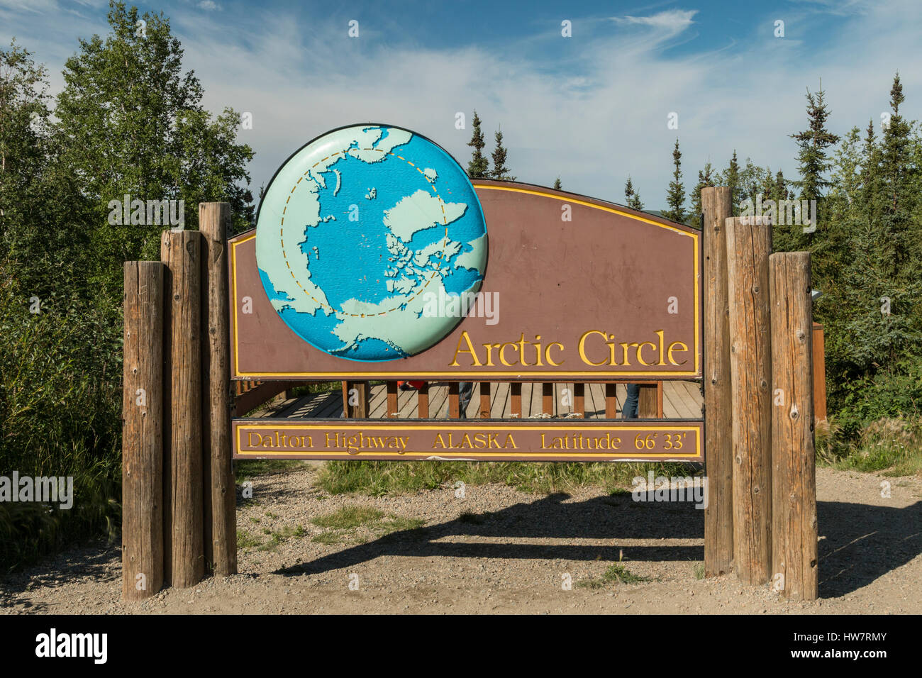 Polarkreis-Zeichen am Dalton Highway, Alaska. Stockfoto