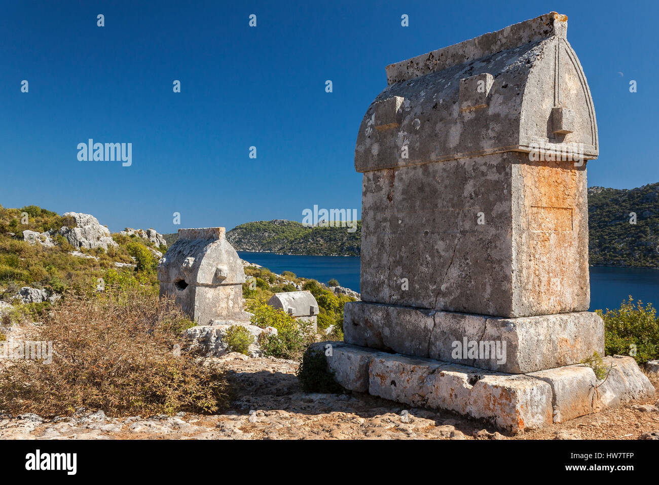 Lykischen Gräbern in der Nähe von Kalekoy, Türkei Stockfoto