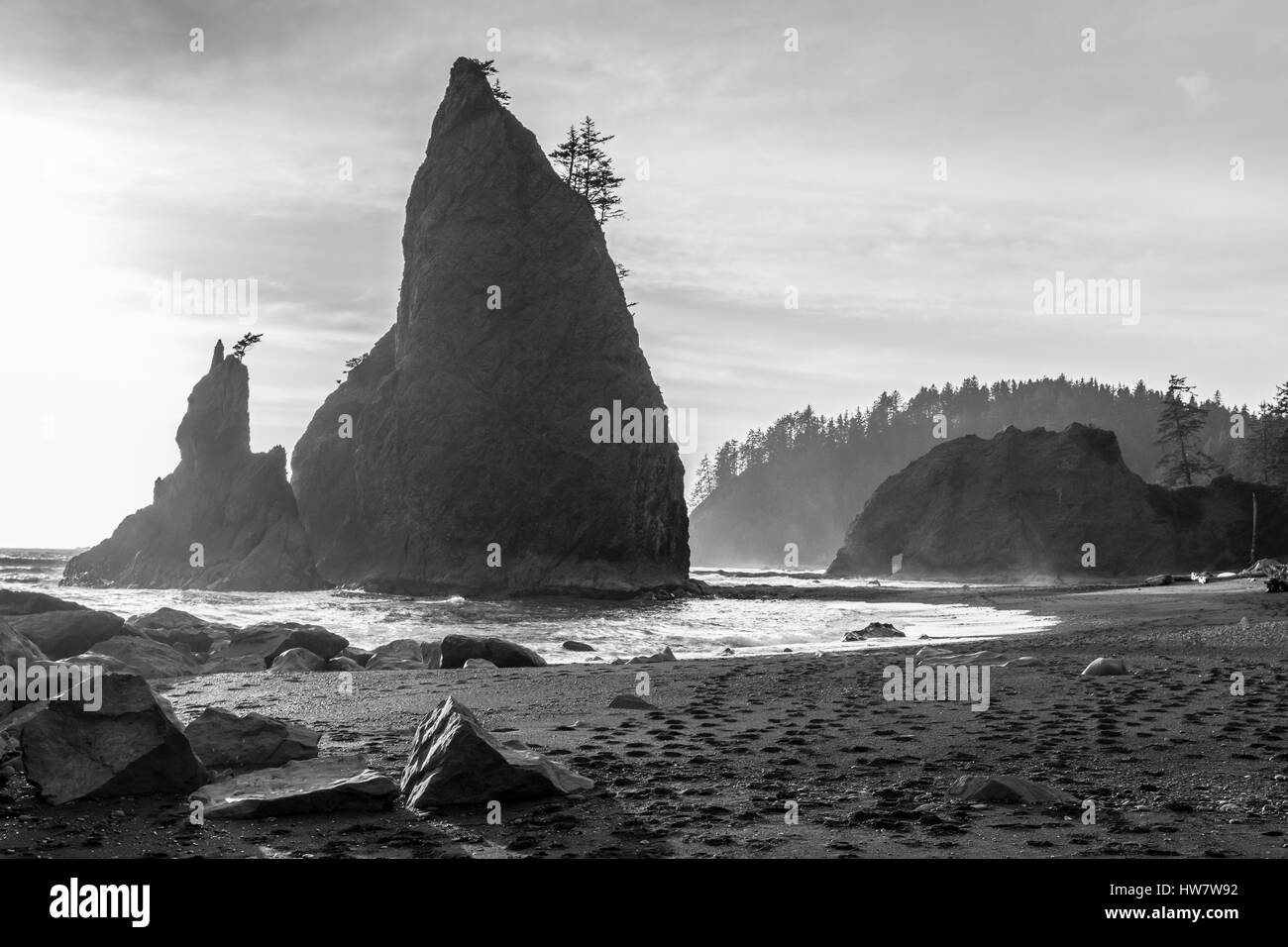 Split Rock am Rialto Beach in Olympic National Park, Washington. Stockfoto