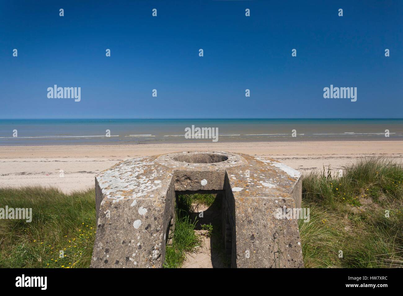 Frankreich, Manche, d-Day Strände Gegend, WW2-Ära d-Day Invasion Utah Beach, Sainte Marie du Mont, Ruinen der deutschen Bunker Stockfoto