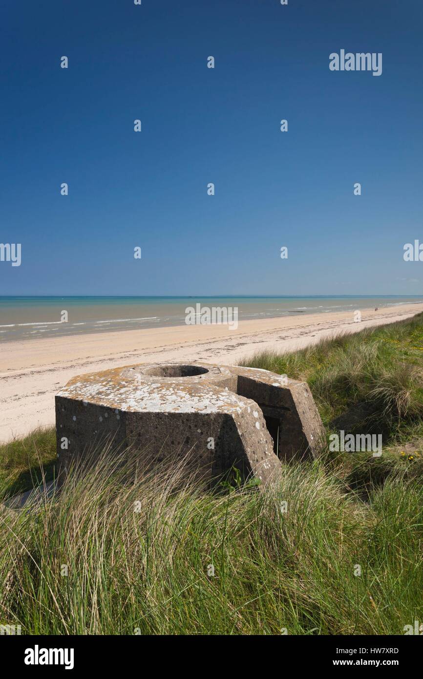 Frankreich, Manche, d-Day Strände Gegend, WW2-Ära d-Day Invasion Utah Beach, Sainte Marie du Mont, Ruinen der deutschen Bunker Stockfoto