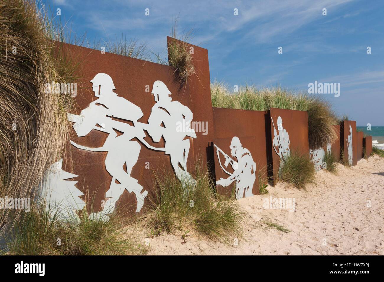 Frankreich, Calvados, d-Day Strände Gegend, Courseulles Sur Mer, Juno Beach Seite WW2 d-Day Invasion, Wandbild von kanadischen Soldaten Stockfoto