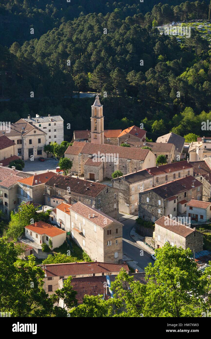 Frankreich, Haute Corse, zentralen Bergregion, Ghisoni, erhöhten Blick auf die Stadt Stockfoto