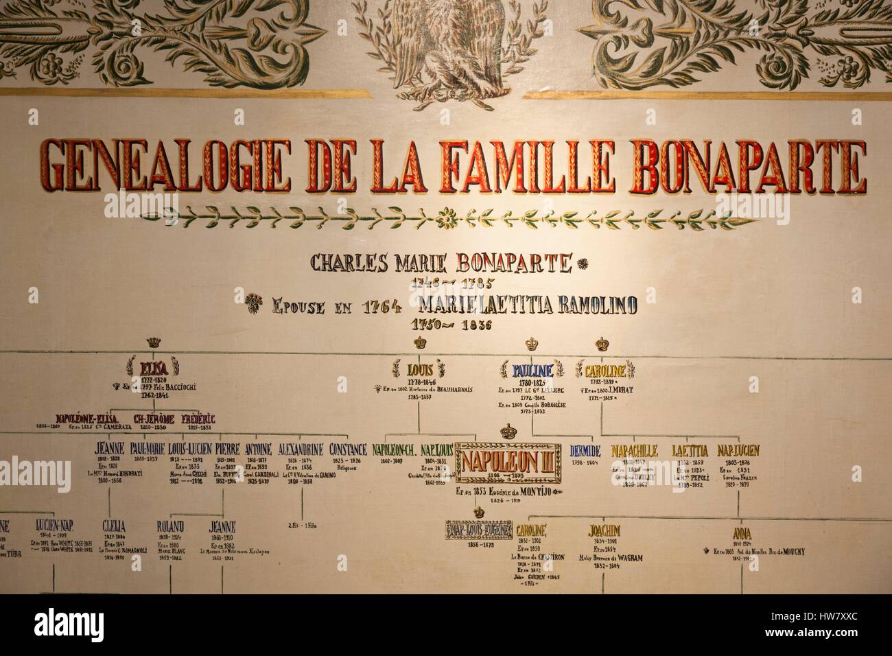 Frankreich, Corse du Sud, Corsica West Coast Region, Ajaccio, Maison Bonaparte, Geburtsort von Napoleon Bonaparte, Genealogie der Familie Bonaparte Stockfoto