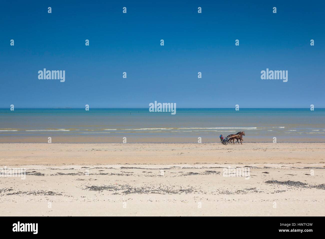 Frankreich, Manche, d-Day Strände Gegend, WW2-Ära d-Day Invasion Utah Beach, Sainte Marie du Mont, erhöht die Aussicht auf den Strand Stockfoto
