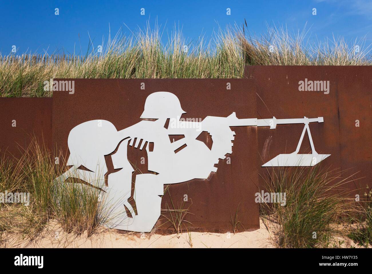 Frankreich, Calvados, d-Day Strände Gegend, Courseulles Sur Mer, Juno Beach Seite WW2 d-Day Invasion, Wandbild von deutschen Soldaten Stockfoto