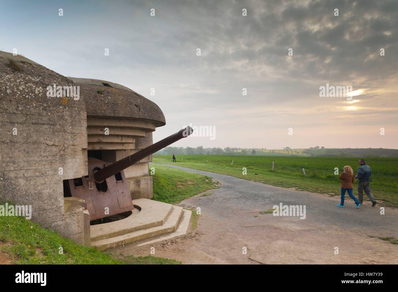 Frankreich, Calvados, d-Day Strände Gegend, Longues Sur Mer, WW2-Ära deutsche 150mm Artillerie-Batterie Stockfoto