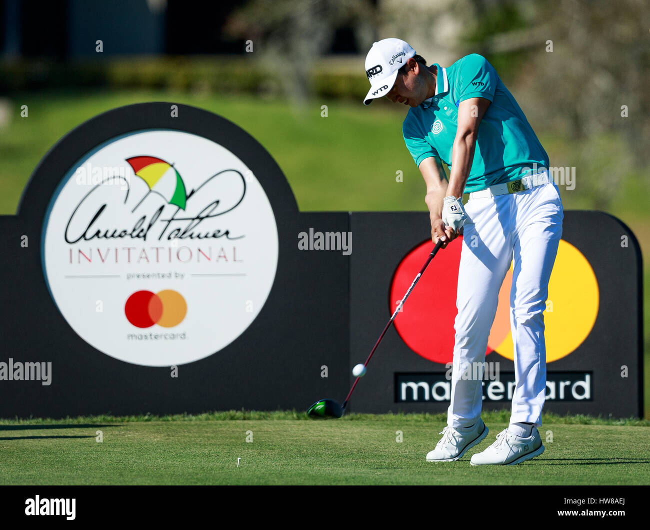 18. März 2017 - Orlando, Florida, USA-Jeunghun Wang am 16. Abschlag in der 3. Runde der Arnold Palmer Invitational. Del Mecum/CSM Stockfoto