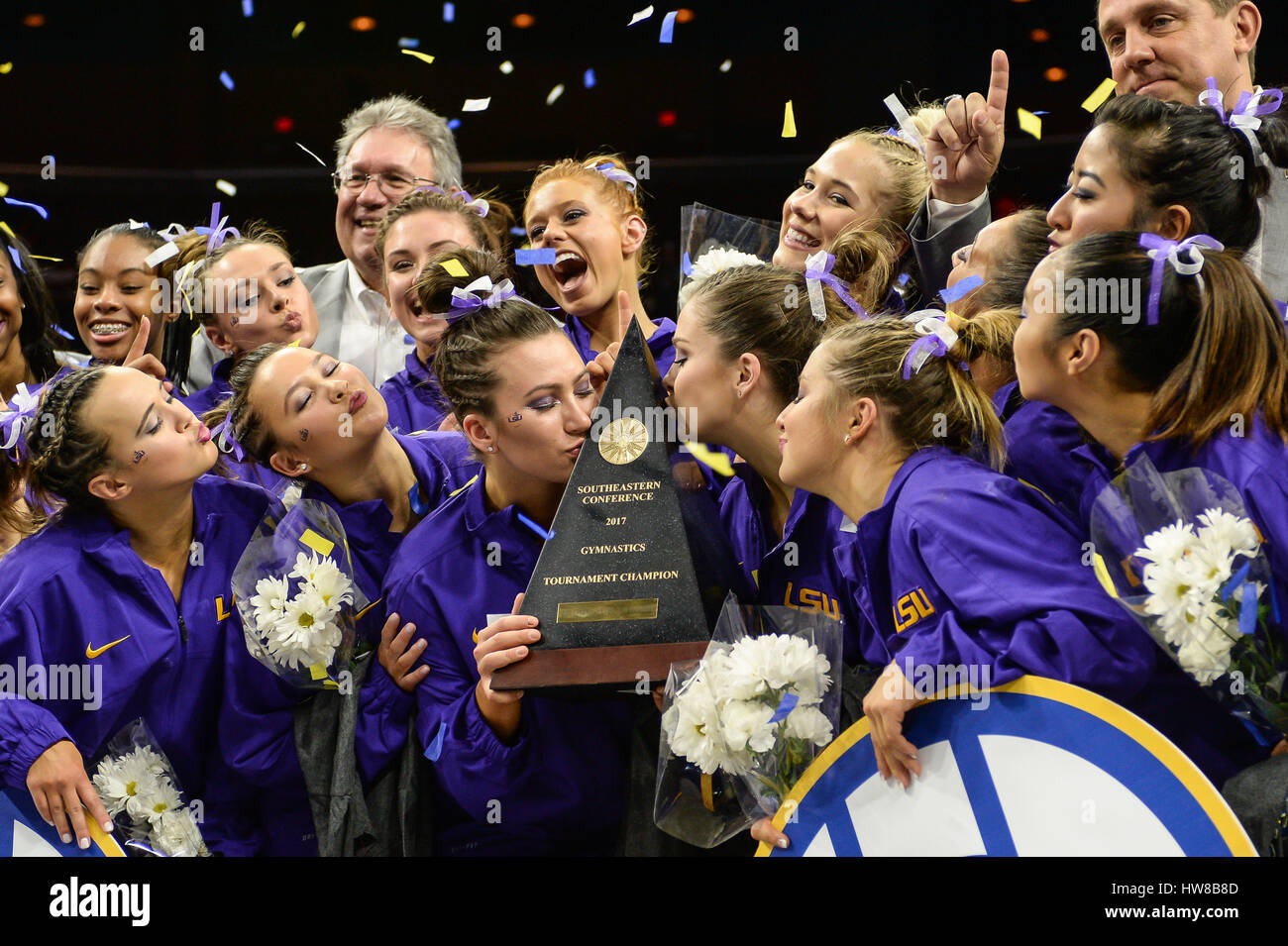 Jacksonville, FL, USA. 18. März 2017. Der Louisiana State University feiert Titelgewinn der SEC die Jacksonville Veterans Memorial Arena in Jacksonville, FL. Credit: Amy Sanderson/ZUMA Draht/Alamy Live News Stockfoto
