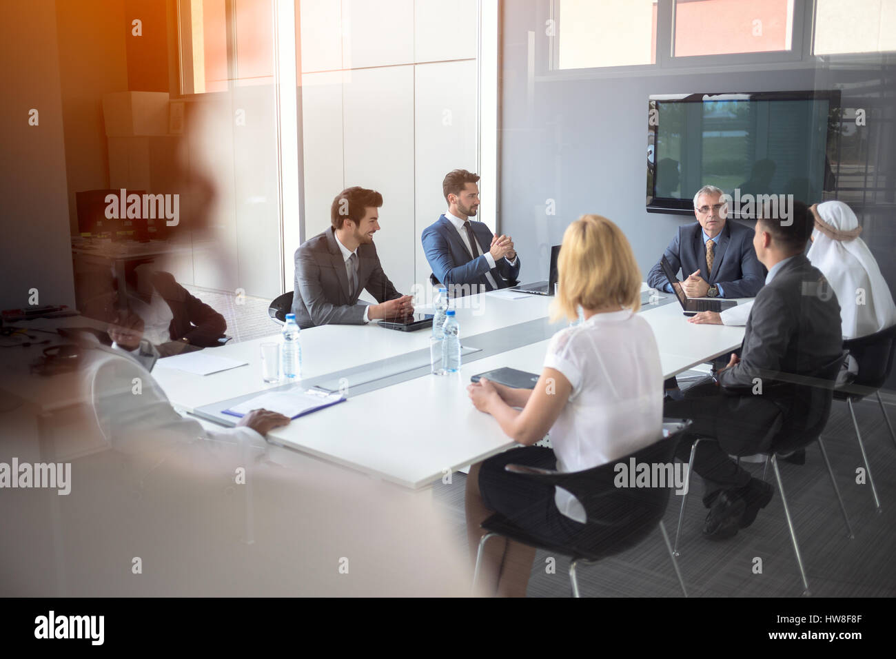 Arbeitsgruppe mit dem Manager des Unternehmens treffen Stockfoto