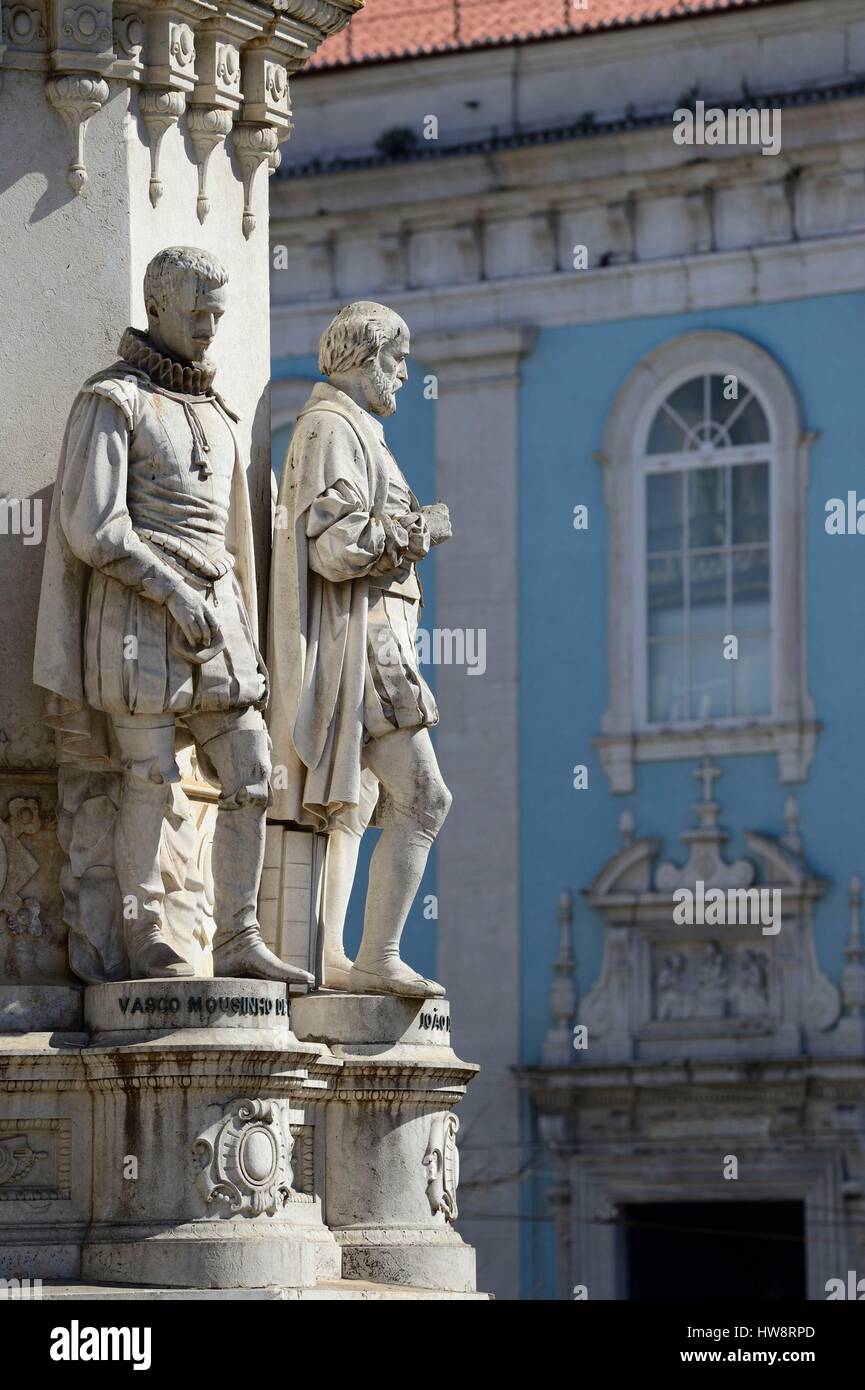Portugal, Lissabon, Praca de Camoes Statuen Stockfoto