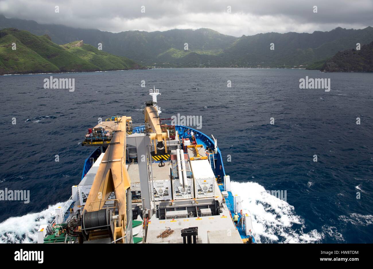 Frankreich, Französisch-Polynesien, Marquesas-Inseln Archipel, Aranui 5 Frachter und Passagier Schiff Kreuzfahrt Stockfoto